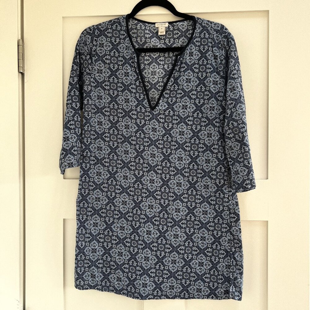 J. Crew V Neck Pullover Cotton Dress navy paisley Size XS